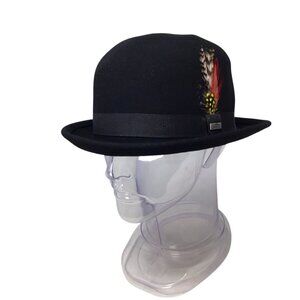 Conner Handmade Hat Bowler NWOT 100% Wool XL Black Waterproof Feathers C1014-04